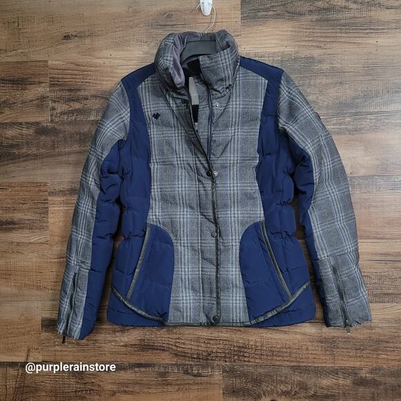 Obermeyer Down Puffer Jacket Coat Size 4 Plaid Zip Pockets Outdoor Ski Winter - Picture 1 of 13